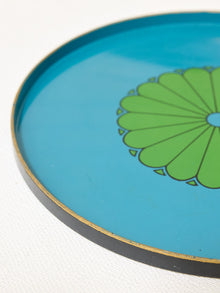 Vintage Medium Blue & Green Mod Floral Serving Tray