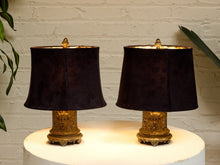 Pair of Vintage Ornate Table Lamps with Velvet Shades
