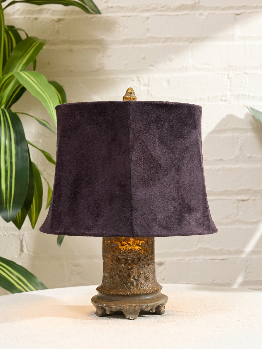 Pair of Vintage Ornate Table Lamps with Velvet Shades