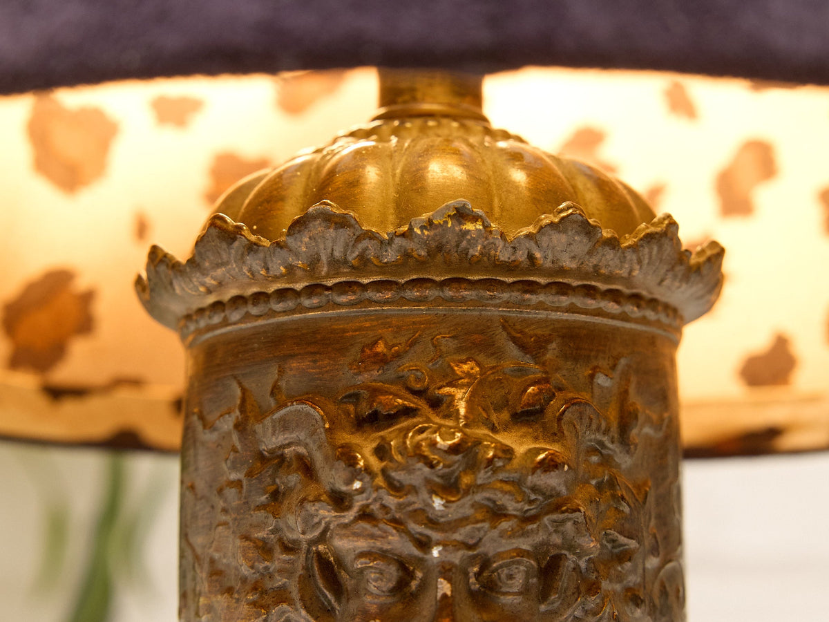 Pair of Vintage Ornate Table Lamps with Velvet Shades