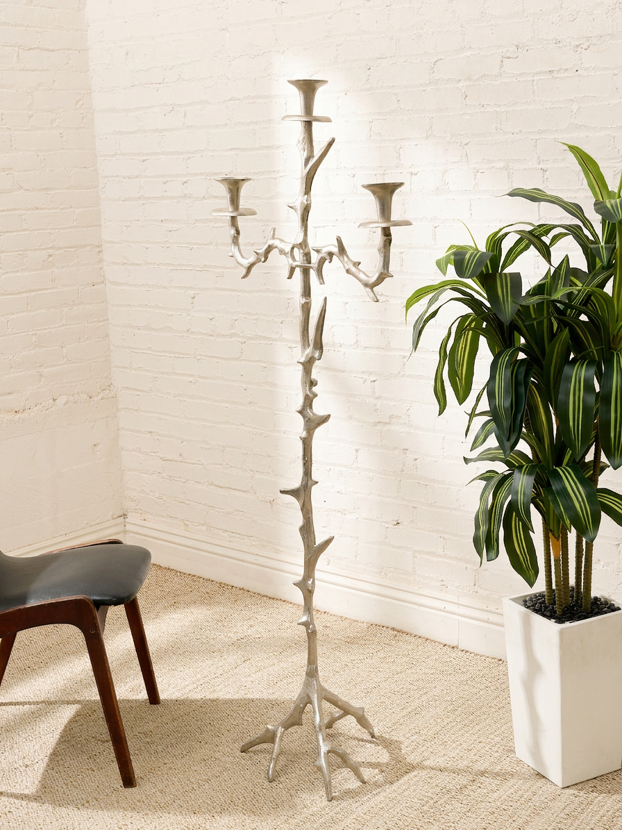 Vintage Brutalist Branch Candelabra Floor Stand