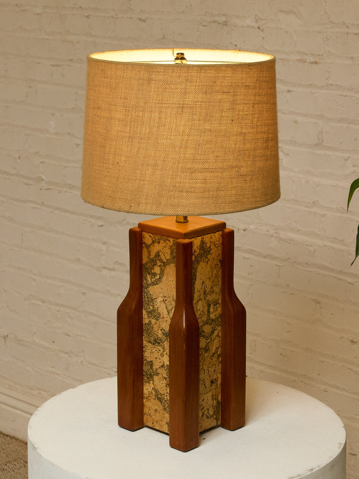 Vintage Walnut & Cork Architectural Table Lamp