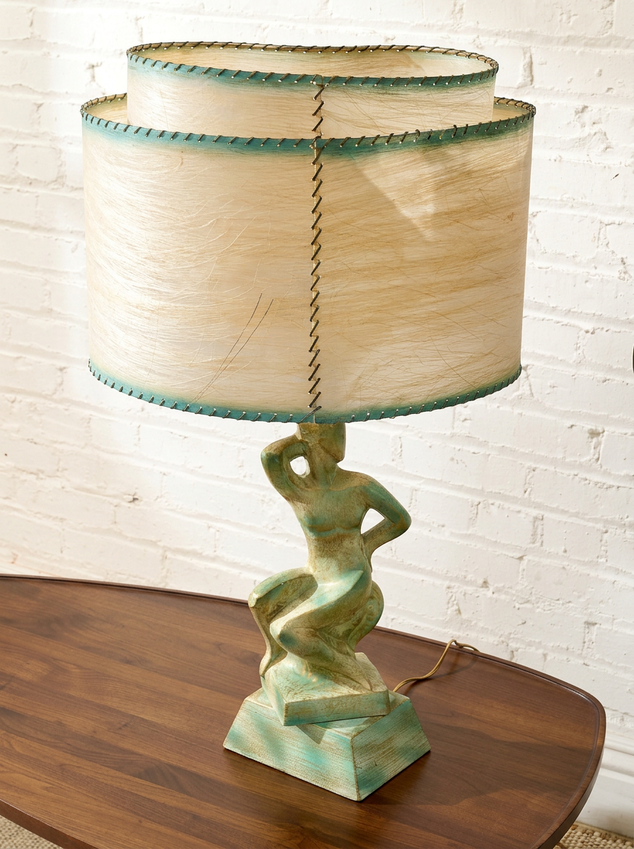 Pair of Vintage Figural Table Lamps with Fiberglass Shades