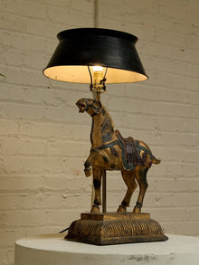 Vintage Equestrian Horse Table Lamp with Black Shade