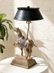 Vintage Equestrian Horse Table Lamp with Black Shade