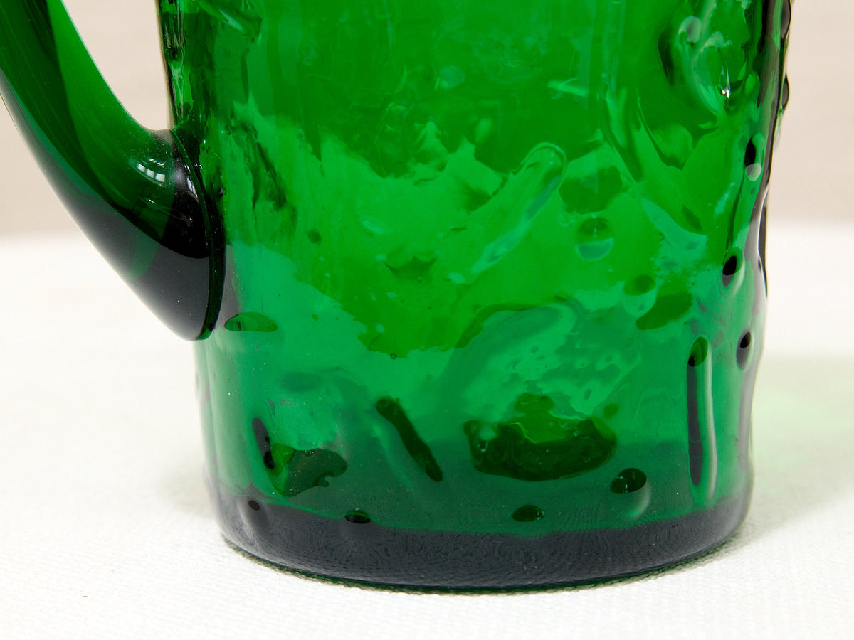 Vintage Emerald Green Goblet Glassware Set with Pitcher