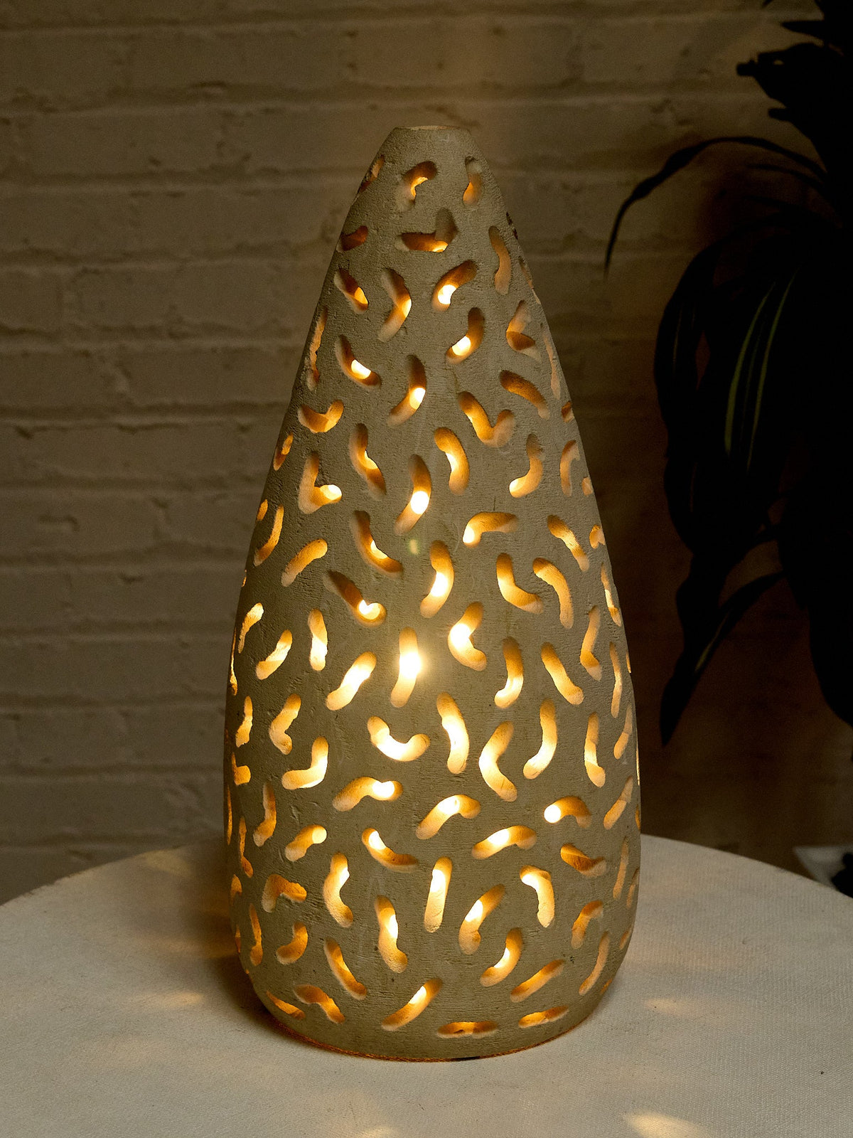 Vintage Pierced Ceramic Sculptural Table Lamp