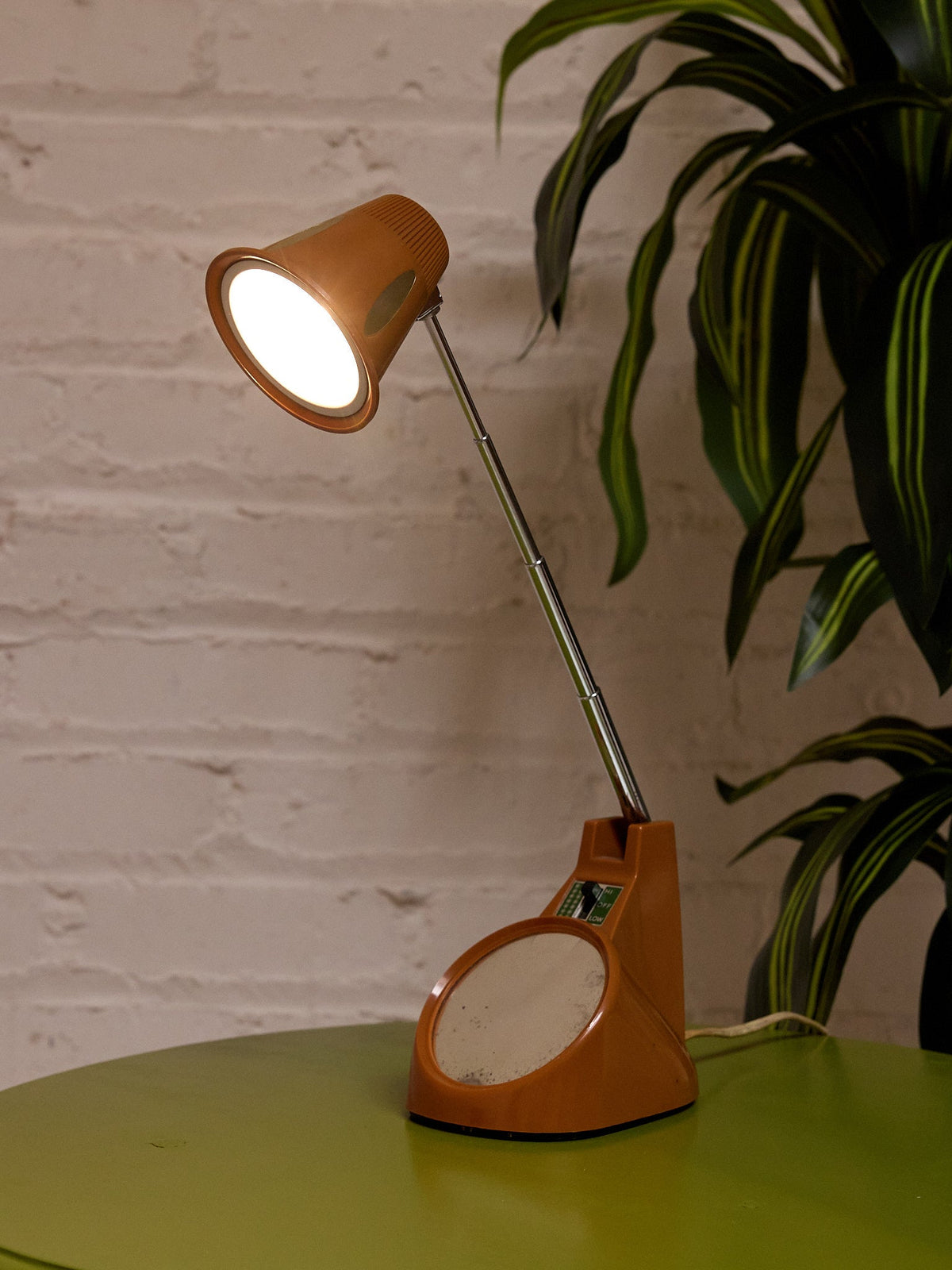 Vintage 1970s Orange Space Age Desk Lamp with Built-In Mirror