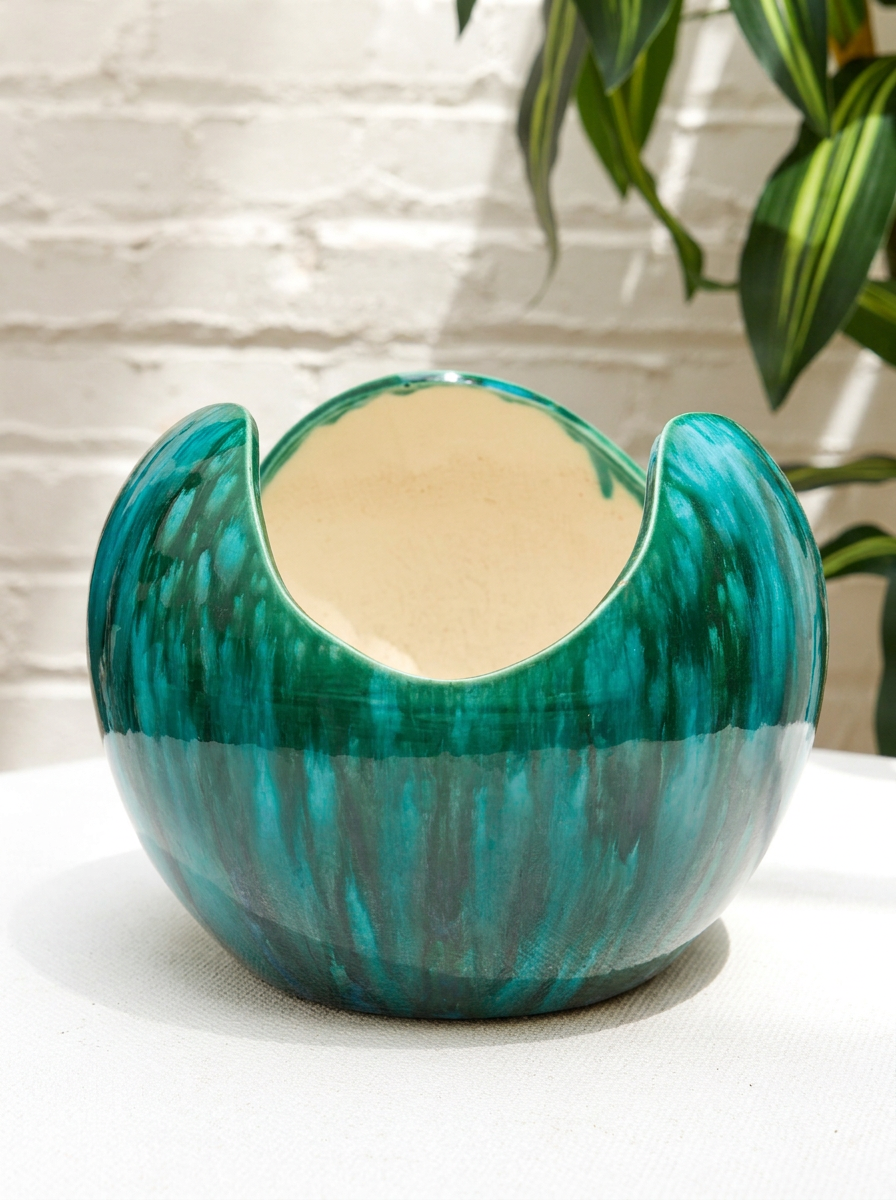 Vintage Turquoise Glazed Sculptural Ceramic Bowl