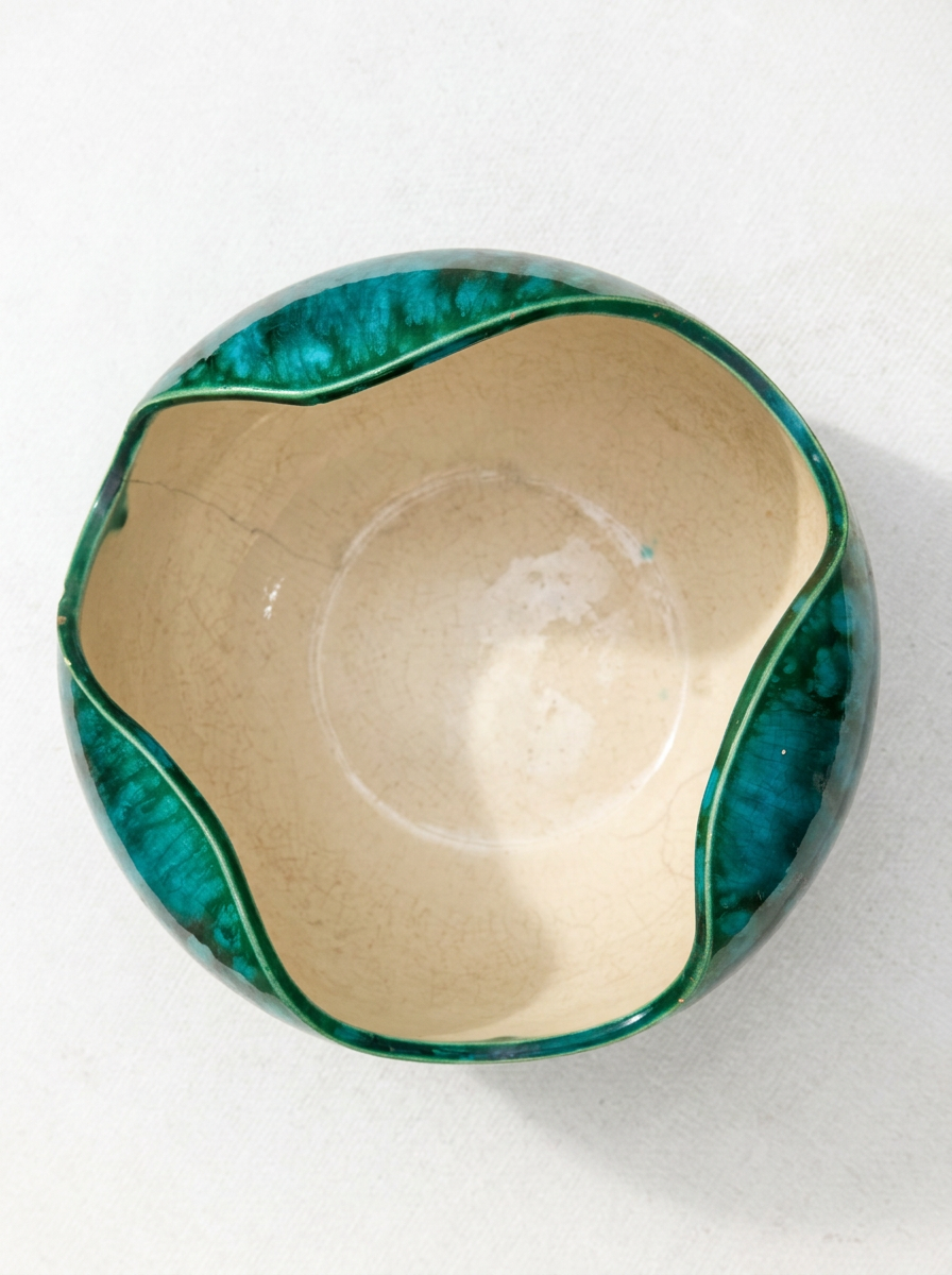 Vintage Turquoise Glazed Sculptural Ceramic Bowl
