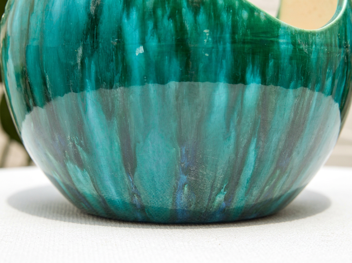 Vintage Turquoise Glazed Sculptural Ceramic Bowl