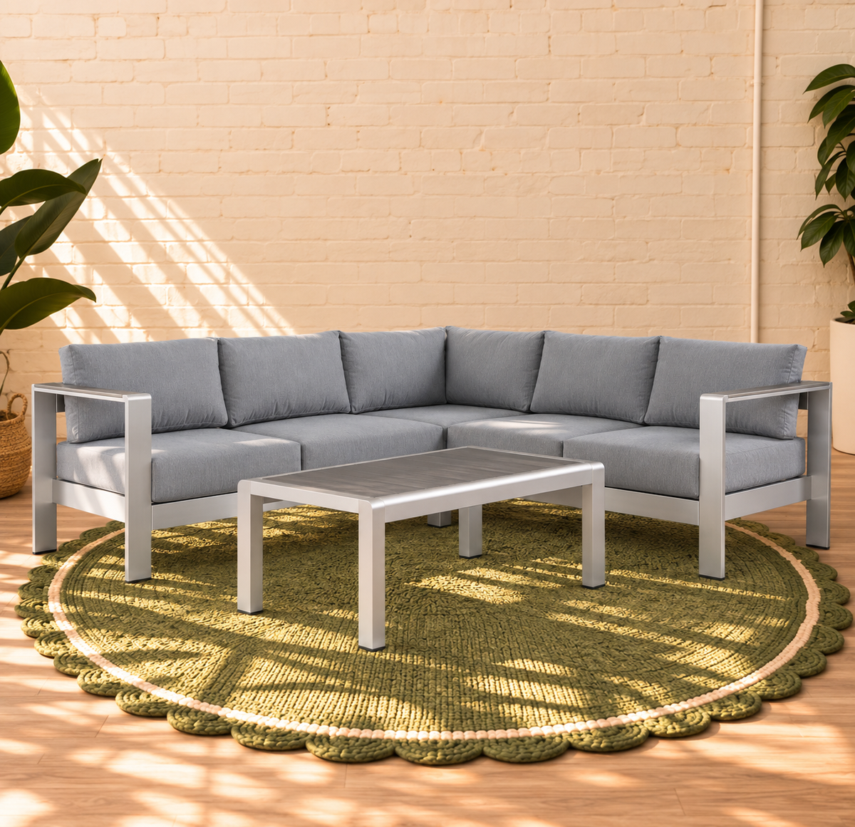 Sylvie Low Profile Outdoor Sectional Set in Silver Mist