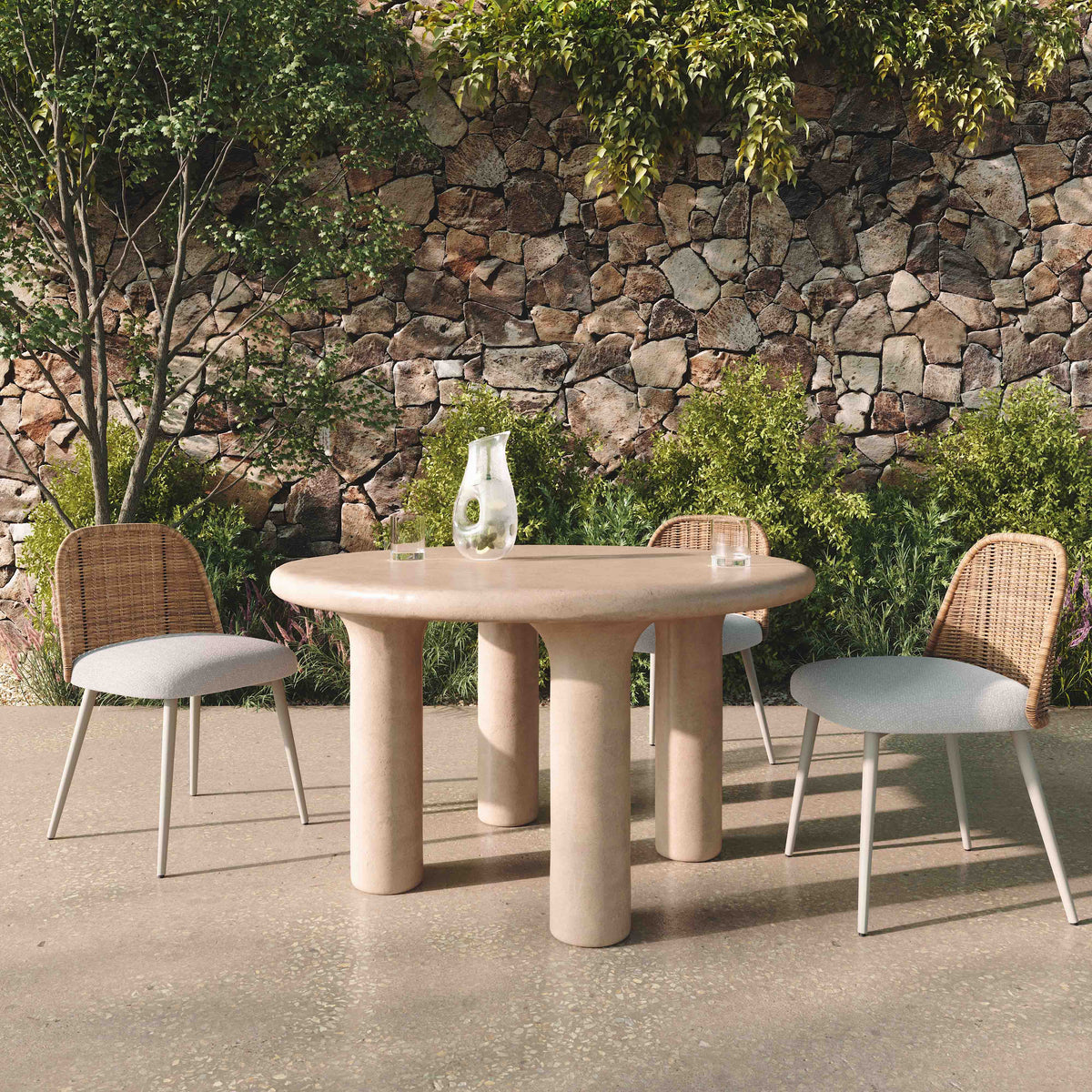 Barbara 47" Cream Lightweight Faux Stone Indoor/Outdoor Round Dining Table