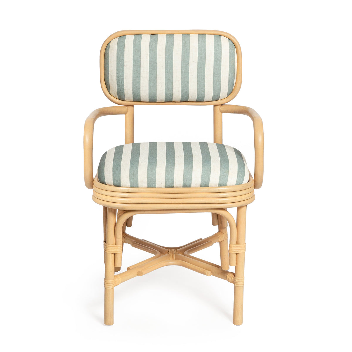 Dorine Striped Performance Linen & Rattan Dining Armchair