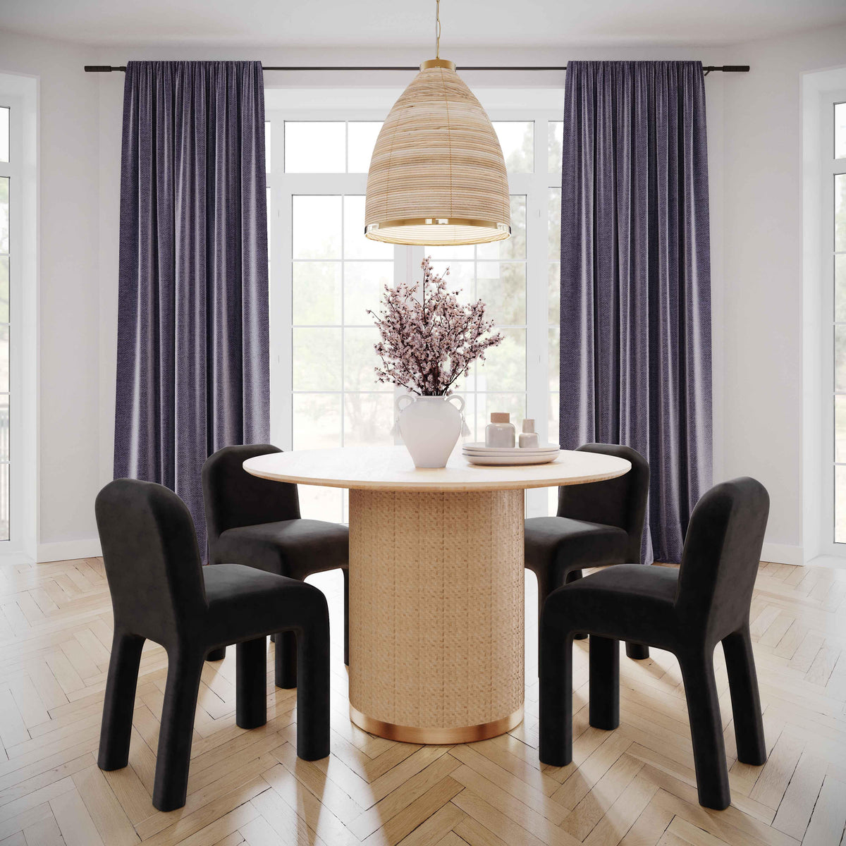 Akiba 47" Natural Ash & Rattan Round Dining Table