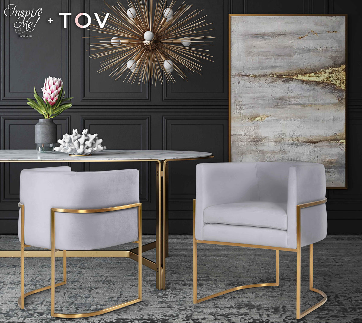 Giselle Performance Velvet Dining Chair with Gold Base by Inspire Me! Home Decor