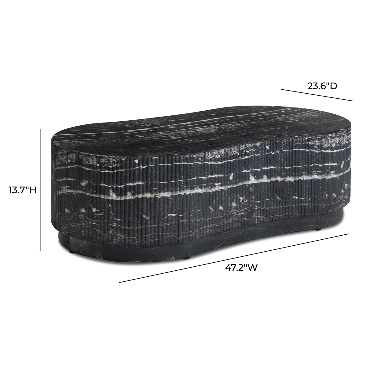 Hades 47" Black Faux Marble Indoor/Outdoor Concrete Coffee Table