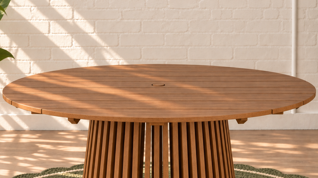 Vivian Slatted outdoor indoor Dining Table in Warm Teak 55 Inches