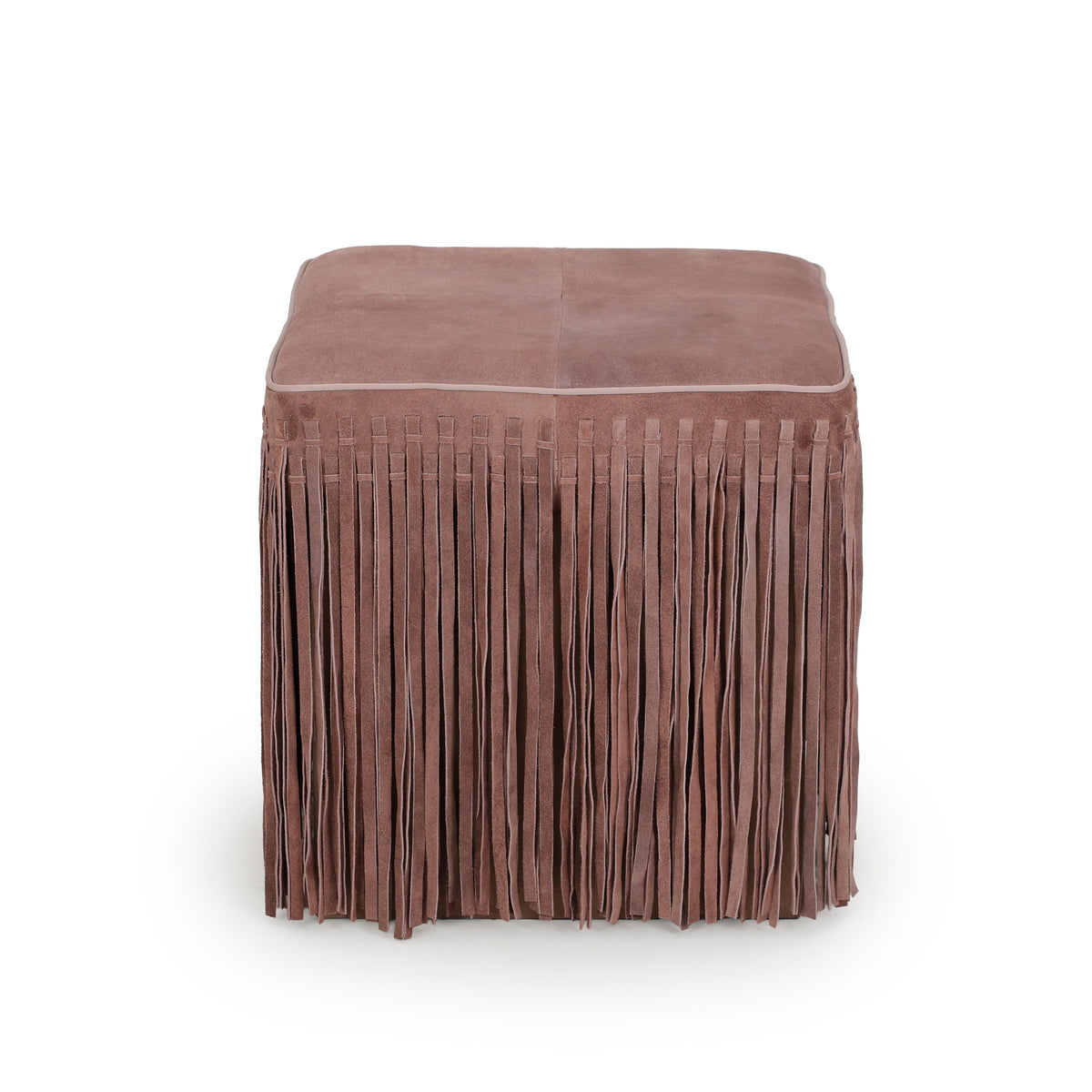 Daphne Square Suede Fringe Ottoman