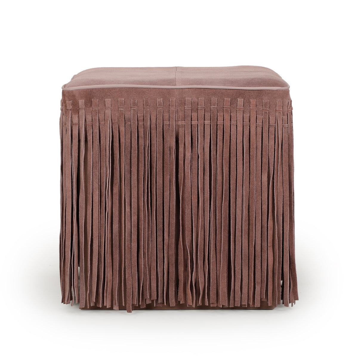 Daphne Square Suede Fringe Ottoman