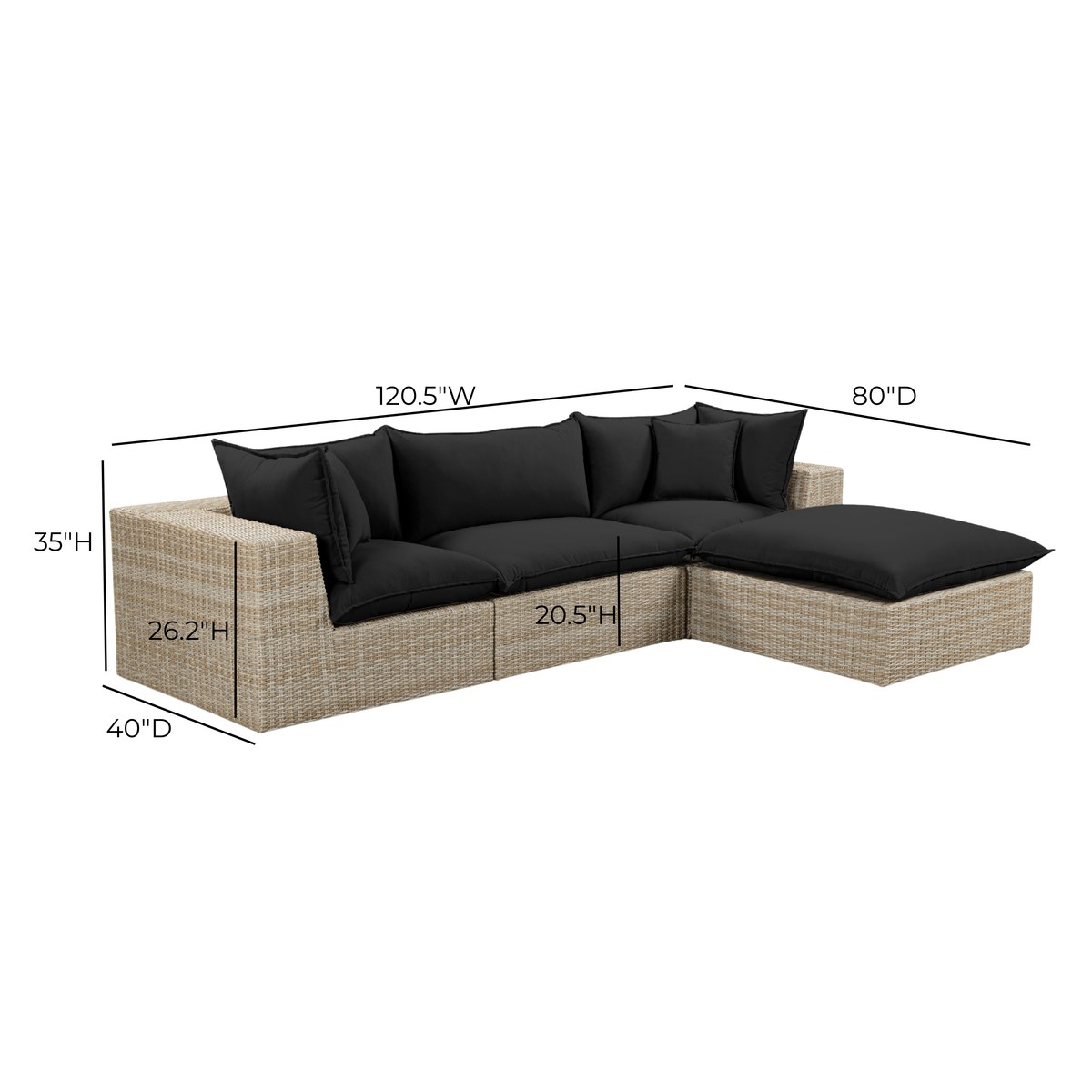 Cali 4-Piece Performance Fabric & Wicker Outdoor Sectional