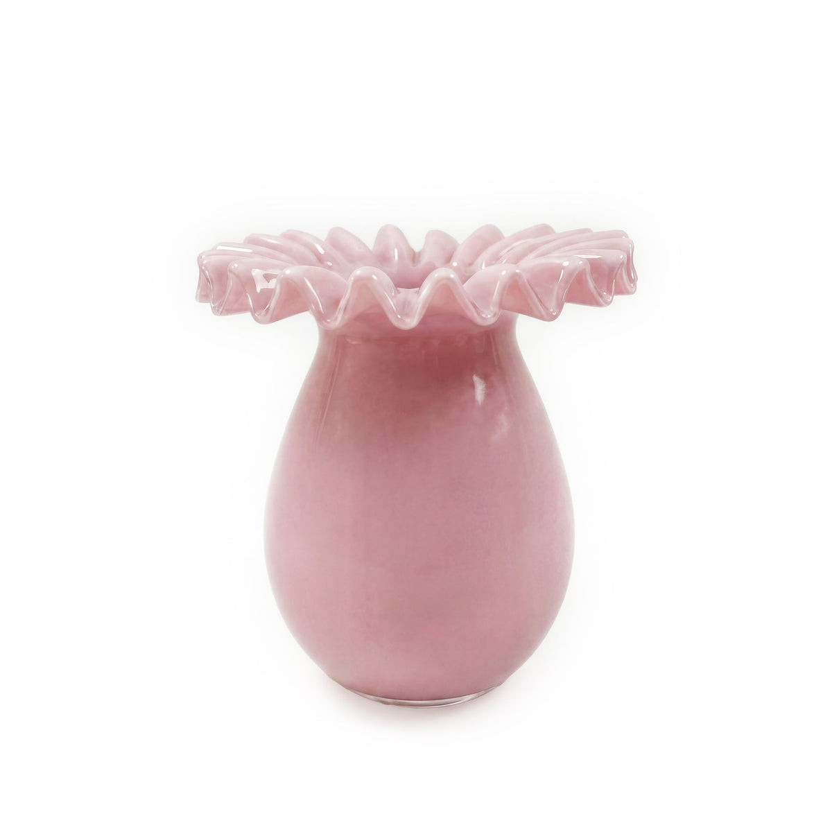 Ruff Ruffled Pink Glass Vase